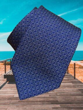$840 New BRIONI Navy Blue Lead Geometric Medallion Handmade Italy Silk Neck Tie